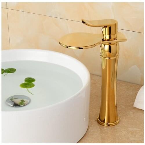 High Golden bathroom waterfall bathroom faucet basin sink tap waterfall faucet mixer tap Vintage water faucet golden tap