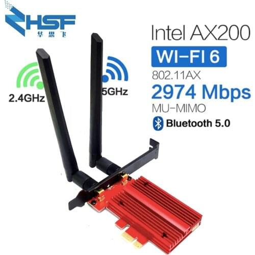 Wifi 6 PCI-e Network Card 3000Mbps Dual Band 5G 2.4G 802.11AX Bluetooth 5.0 Wireless Wifi6 PCI Express Antenna For Intel AX200