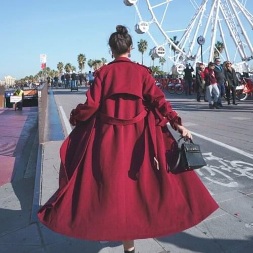 Female Cloak Outerwear Black Blue Burgundy Brand New Fashion Long Double Breasted Women Trench Coats with Belt Lady Duster Coat