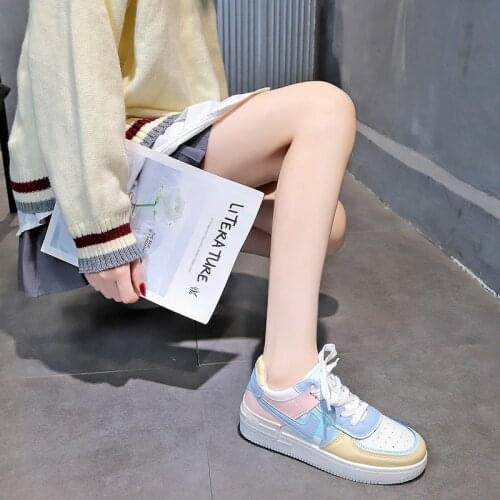 2021 New Autumn Women Vulcanized Shoes Comfortable Lace-up Low-heeled Casual Shoes Fashion Color Matching Sneakers for Woman