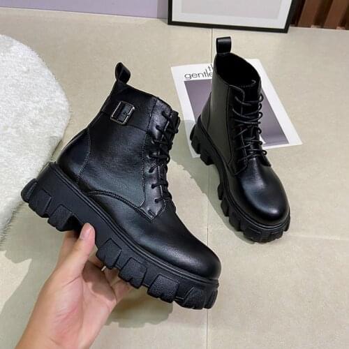 Black Punk Ankle Platform Motorcycle Boots Women Lace up Chunky Heel Belt Buckle Designer Shoes Women zapatillas mujer