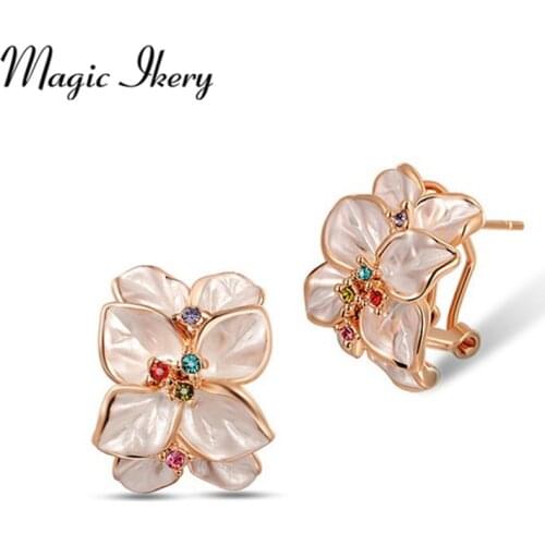 Magic Ikery Rose Gold Color Rhinestone Crystal Vintage Rose Flower Big Drop / dangle Earrings Fashion Jewelry for women MK011