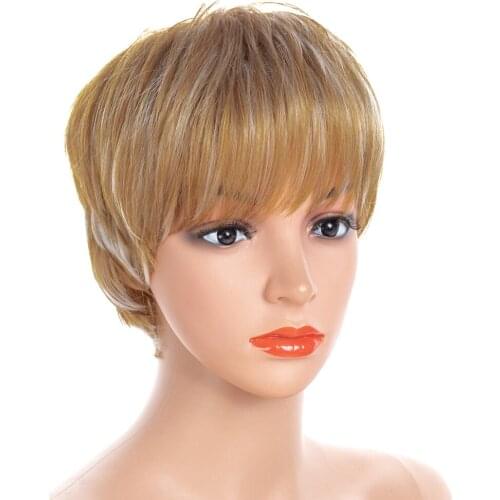 ZM Hair 12" Short Curly Wig Heat Resistant Wigs with Bangs For Women 613 Blonde Mixed Brown Wavy Synthetic Hair Wig Cosplay Wigs