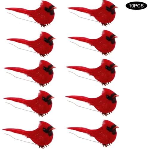 10Pcs Realistic Lovely Cardinal Christmas Tree Ornament Door Festival Decorations With Alligator Clips Red Feathers Artificial