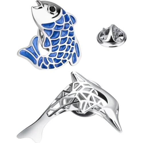 10pcs/lot Blue Enamel Lucky Jumping Fish Brooches Hollow Flying Dolphin Brooch Pins Suit Lapel Sticker Fashion Jewelry Accessory
