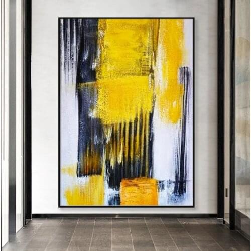 100% Hand Painted Abstract Oil Painting Hand Made Yellow Black Large Size Canvas Wall Pictures For Living Room Home Decor