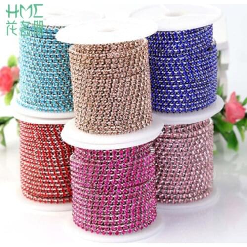 2/2.5/2.8/3mm Black/Silver Transparent Base Claw High Density Rhinestone Cup Chain For DIY Craft Sewing Clothes Accessories