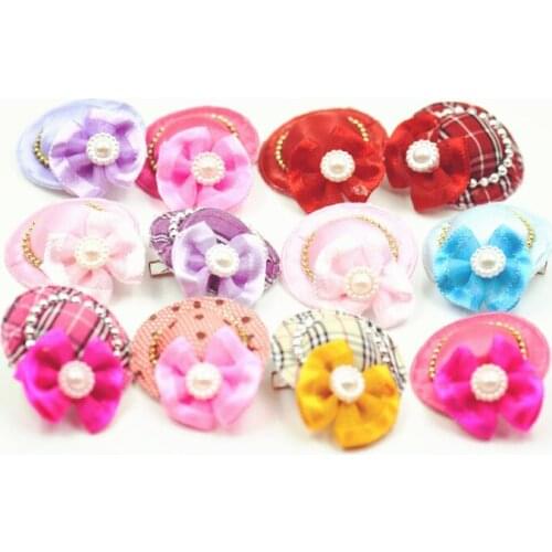 20/50/100pcs /Set Dog Cat Hair Bow Ties Clip Attached Dog Bow Tie Dog Grooming Accessories Cute Hat Pattern Puppy Hair Bows