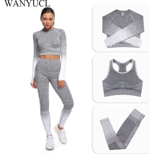 2021Workout Sport Suit 2/3PCS Women Seamless Leggings Gym Clothing Cropped Top Yoga Set Fitness Suit SportsWear Tracksuit Female