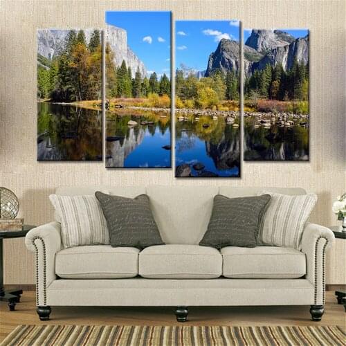 4 Panels Drop Shipping Modern Canvas Prints Wall Art Landscape Blue Sky Lake Mountains Home Decoracion Modular Picturess Canvas
