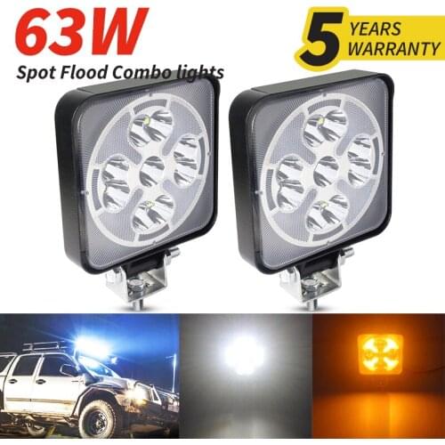 Car LED Spot Flood Work Light Combo Beam 3030 SMD DC 12-24 Volts 63 Watts 2 Colors 6500K 3000K Switch for Truck 4x4 4WD