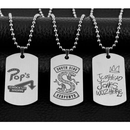 TV Series Riverdale Southside Serpents Tag Pendant Necklace Stainless Steel Fashion Inspired Jewelry for Fans Laser Printing