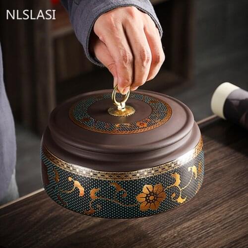 Retro Purple Clay Tea Caddy Home Kitchen with Cover Moisture-proof Jars Candy Storage Pot Boutique Teaware Accessories Tea Cans