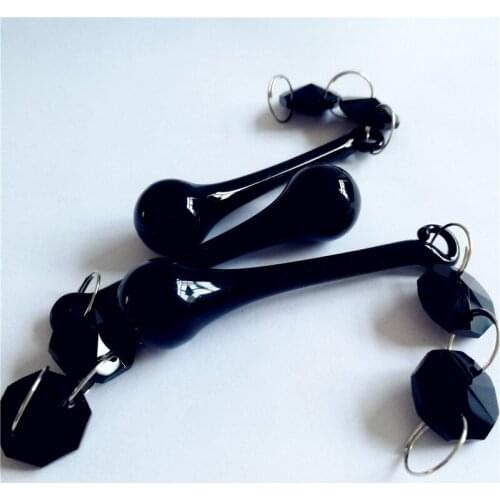 Black Crystal 16*60mm Raindrop Prism Pendant + 2pcs 14mm Octagon Beads In Wedding,Ceiling Light,Chandelier Decor