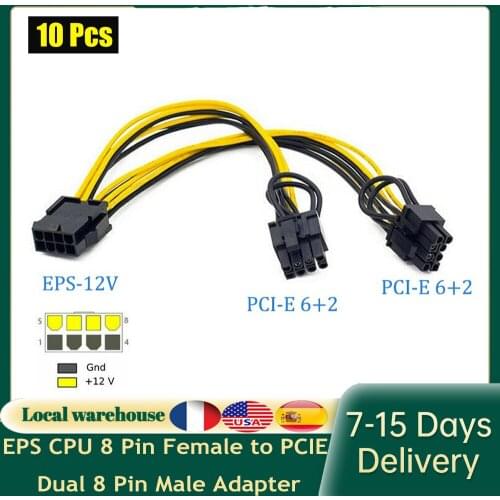 EPS CPU 8 Pin Female to PCIE Dual 8 Pin Male Adapter Power Cable Graphics Card Extension Cable GPU Power Supply Splitter