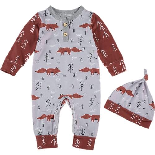 Citgeett Spring Autumn Baby Boys Girls Romper Cartoon Fox Print Long Sleeve Jumpsuit Spring Clothes