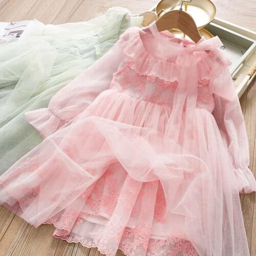 Autumn Girl Dress Girls Clothes Long Sleeve Tulle Party Dresses for Girls Lace Embroidery Children Casual Clothing Baby Frocks