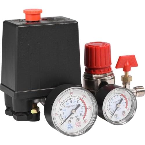 Small Adjustable Air Compressor Pressure Switch Control Valve Regulator Three Holes with Gauges