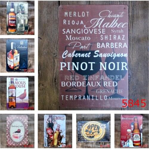 Metal Tin Signs Vintage Style Variety of Wine Pinot Noir Red Zinfandel Bordeaux Red Grenache for Tiki Bar Art Wall Decorative