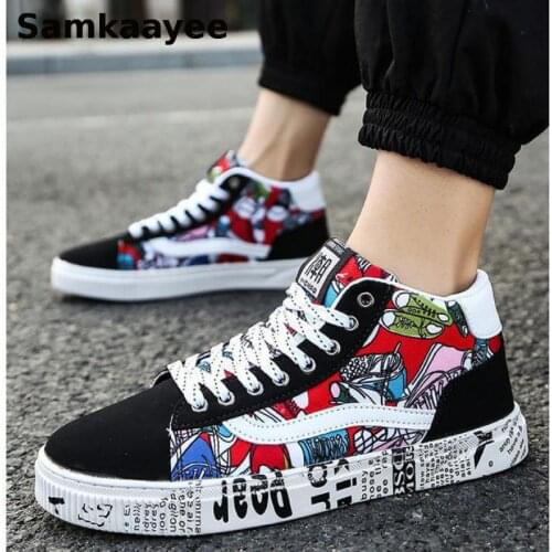 Size 39-44 Men Sneakers Canvas Shoes Spring Autumn Male Graffiti Casual Zapatillas Flats Tennis High Top Breathable Zapatos y42