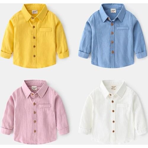 2021 childrens clothing new boy long-sleeved shirt solid color childrens shirt bottoming top