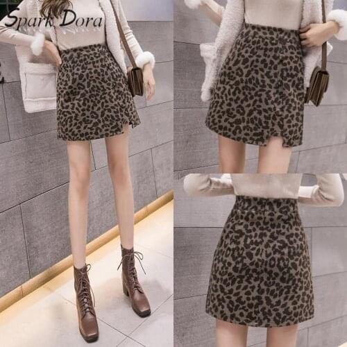 SparkDora 2020 Autumn Winter New Mulberry Silk All Over Wool Leopard Print Skirt A-line Skirt Wild Fashion