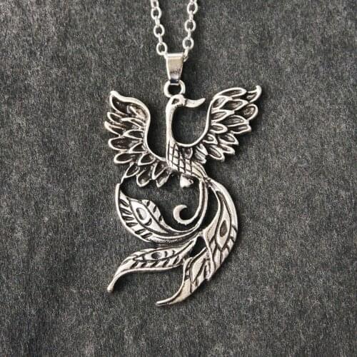 Phoenix Fire Bird Necklace Vintage Punk Style Angel Wing Firebird Pendant
