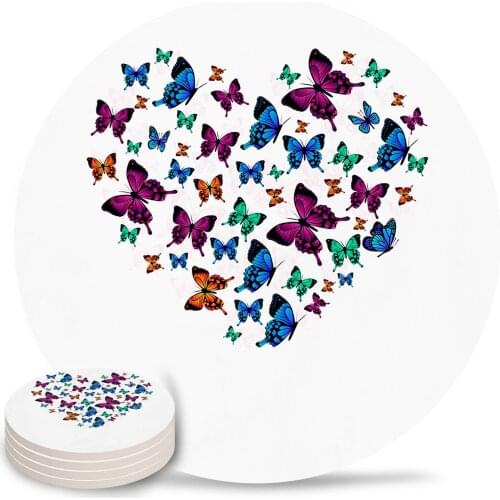 Color Butterfly Love Coasters Coffee Table Decor Kitchen Accessories Ceramic Coaster Dinning Table Decoration Placemats