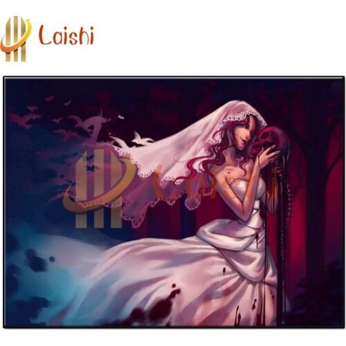 Full round diamond embroidery Gothic fantasy woman with red skull diamond painting square by hand gift rhinestones room decor