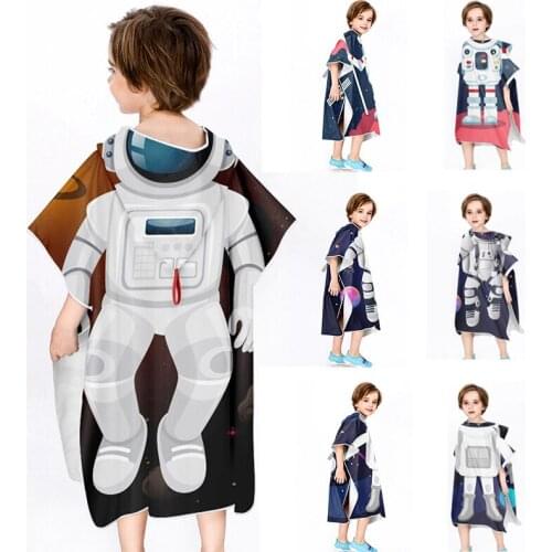Childrens Bath Towels Beach Towels Microfiber Fabric Bathrobe Cloak Hooded Swimming Pool Bath Towels Kids Astronaut Bath Towel
