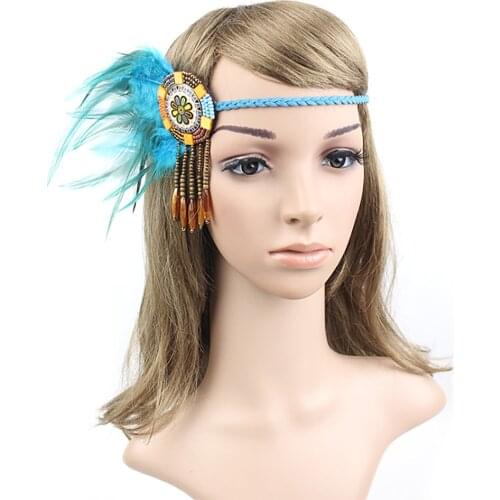 Bohemia Feather Headband Indian Hippie Braided Tassel Forehead Headpieces