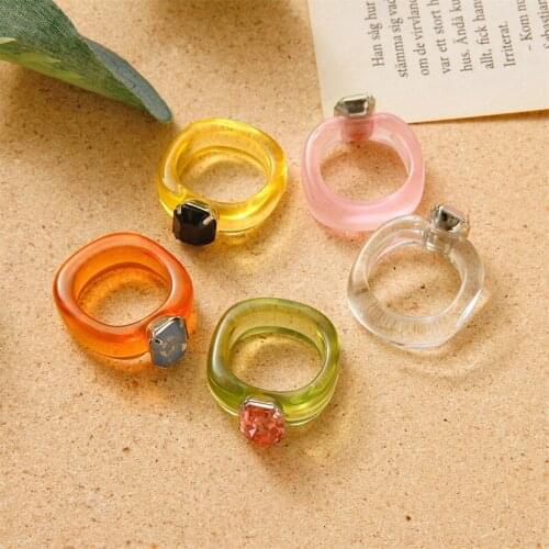 Jelly Color Transparent Resin Ring Simple Design 2021 New Fashion Cute and Temperament Couple Index Finger Ring