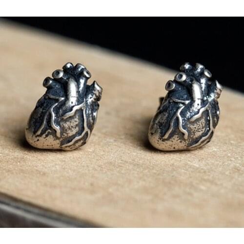 S925 Sterling Silve Heart Ears Stud Earrings Women Punk Earrings Vintage Wedding Jewelry Gifts for Girls Women