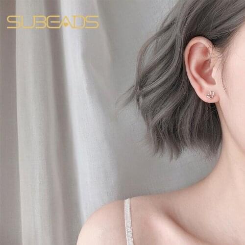 Subeads Real 925 Sterling Silver Mini Hollow Little Love Hearts Stud Earrings For Women Korean-Style Ear Stud Ear Jewelry Gifts