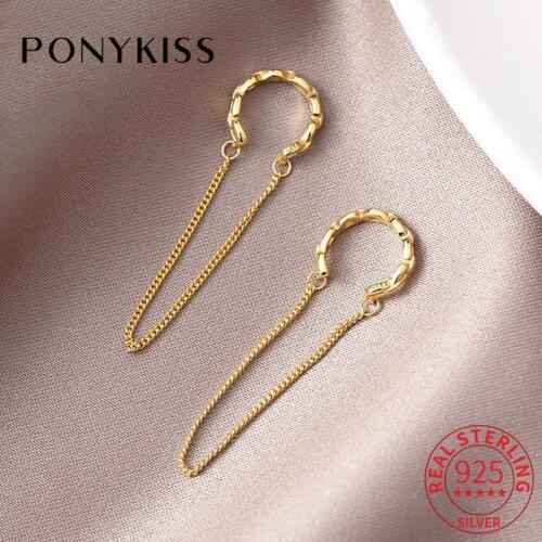 PONYKISS Classic 925 Sterling Silver geometry Teassl Clip Earrings for Women Anniversary chic Accessory Fine Jewelry wholesale