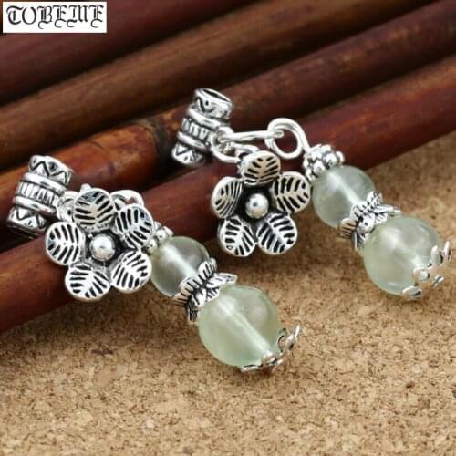925 Silver Prehnite Flower Charm Bohemia Flower Bracelet Charm Beaded Jewelry Charms DIY Jewelry Findings