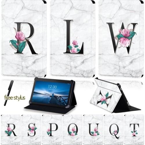 Universal Tablet Case for Lenovo Tab E10 /Tab E8 /Tab E7 Initial Letter Pattern Series Four Corner Protection Case+Free Stylus