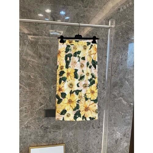 Women 2021 New Summer Skirt Fashion Camellia Print Cotton Vintage Yellow Floral Pencil Italy Sicily Gorgeous Luxury Runway