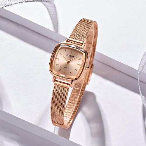 RUIMAS 2021 Womens Watches Rectangle Rose Gold Quartz Wristwatch for Women Top Brand Luxury Ladies Watch for Girls Reloj Mujer