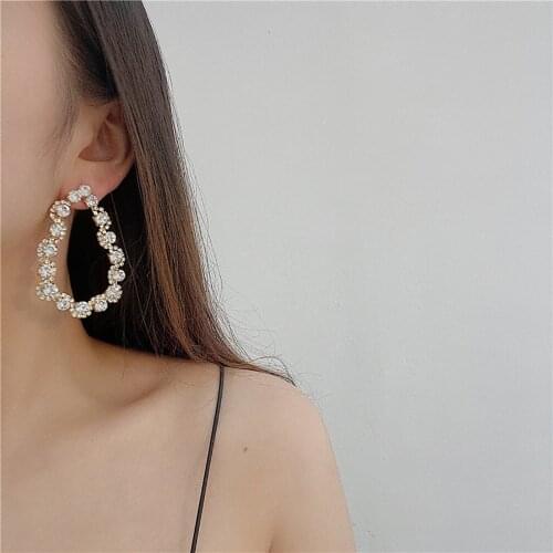 AENSOA Fashion Long Full Rhinestone Water Drop Earrings for Women Bijoux Oversize Shiny Hollow Geometric Crystal Dangle Earrings