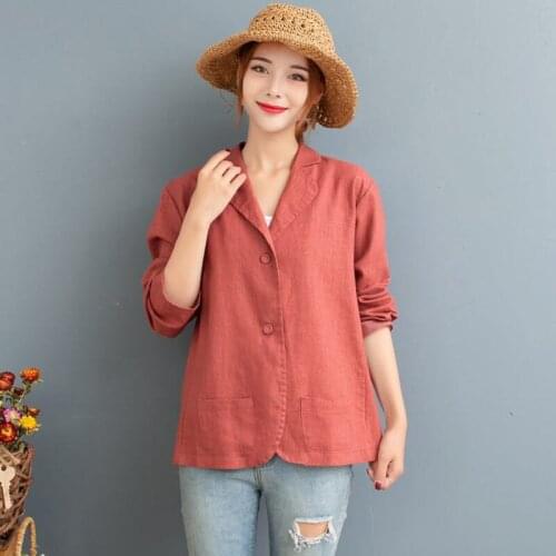 Linen Blazer Women Shirt Jacket 2020 Autumn New Long-sleeved Spring Casual Ladies Cotton and Linen Suit Large Size Coat Top K460
