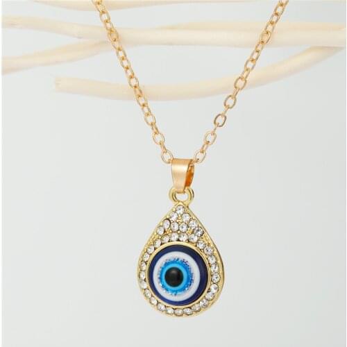 1PC Lucky Evil Eye Zircon Pendant Necklace For Women Bohe Vintage Elegant Waterdrop Blue Eye Choker Chain Turkey Jewelry N115