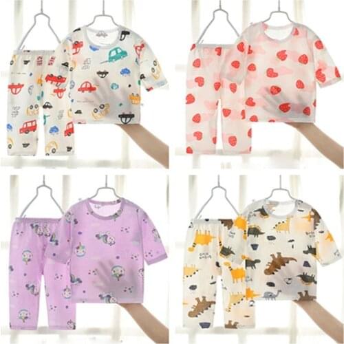 2021 Baby Boys Pajama Sets Girls 3/4 Sleeves Cotton Sleepwear Kids Home Wearing Air-conditioned Clothing Children 1-10Years Old
