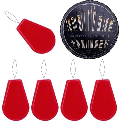 LMDZ 35PCS Plastic Threader Cross Stitch Sliver Bow Wire Needles Multicolor Insertion Tools Sewing Machine DIY Craft Accessories