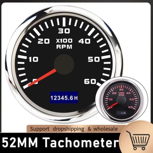 6000 RPM Tacho Meter 52mm Pointer Tachometer Gauge 9-30V With Red Backlight For Car Marine Boat Yacht RV Camper Boat Accessories