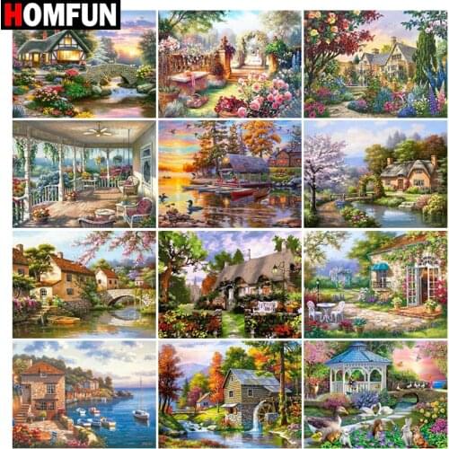HOMFUN DIY Diamond Painting ‘’House garden tree" Full Drill Square Round Diamond Embroidery 5D Cross Stitch Decoration Home