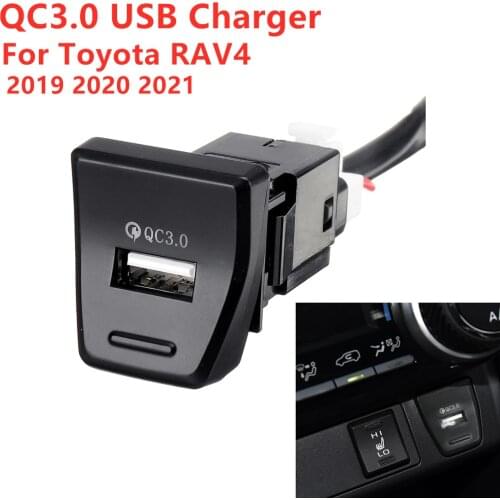 QC3.0 Car USB Charger Socket Outlet Led For Toyota RAV4 2019 2020 2021 Central Control Position Switch Bouton Fast Charging