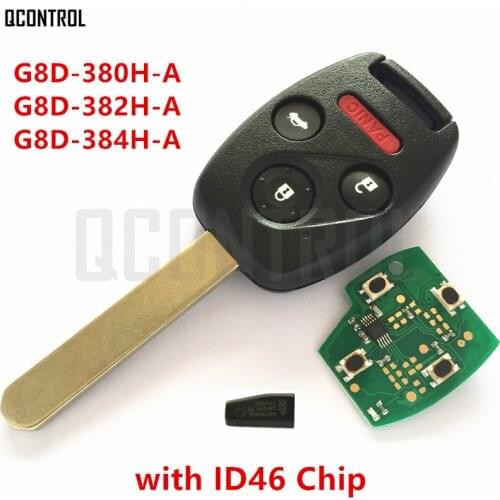 QCONTROL Car Remote Key Work for Honda for Accord Element CR-V FIT HR-V City Odyssey Shuttle Civic 4 Buttons + ID46 Immobilizer