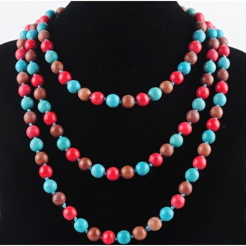 Free shipping Multicolor Howlite Gem Stone Round 8mm Beads Necklace 48" Long Chain Jewelry E3525