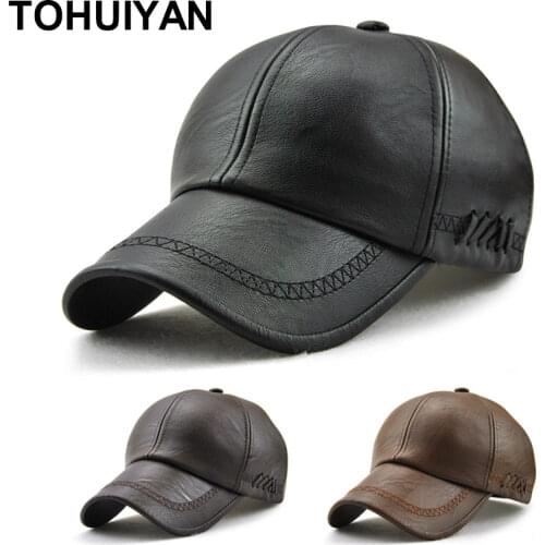Branded Leather Baseball Cap for Men Bone Masculino Dad Hat Autumn Winter Warm Caps Male Outdoor Windproof Snapback Caps Gorras